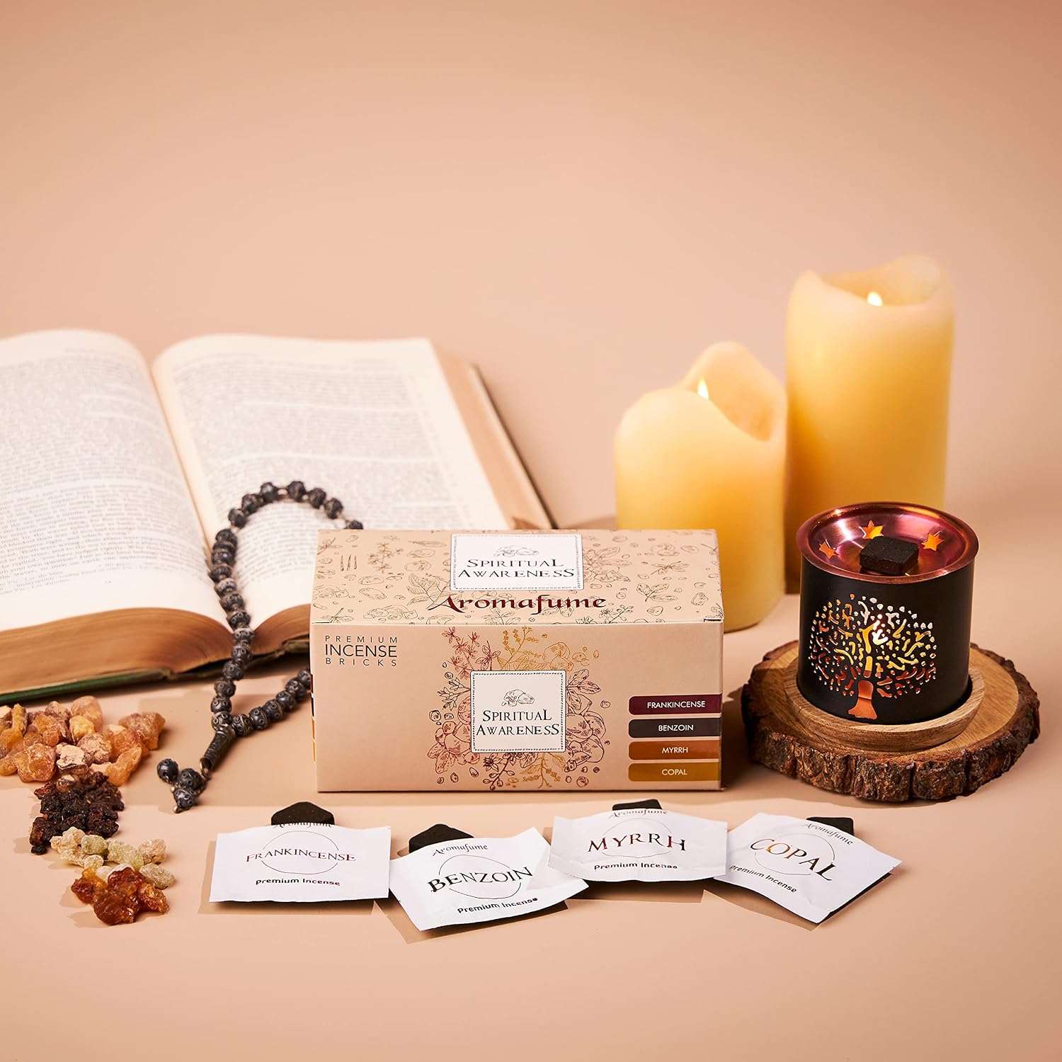 Spiritual Awareness Incense Brick Gift Set by Aromafume | 12 Bricks & Flower of Life Incense Burner | Ideal for Spiritual Cleansing & Enhanced Connection