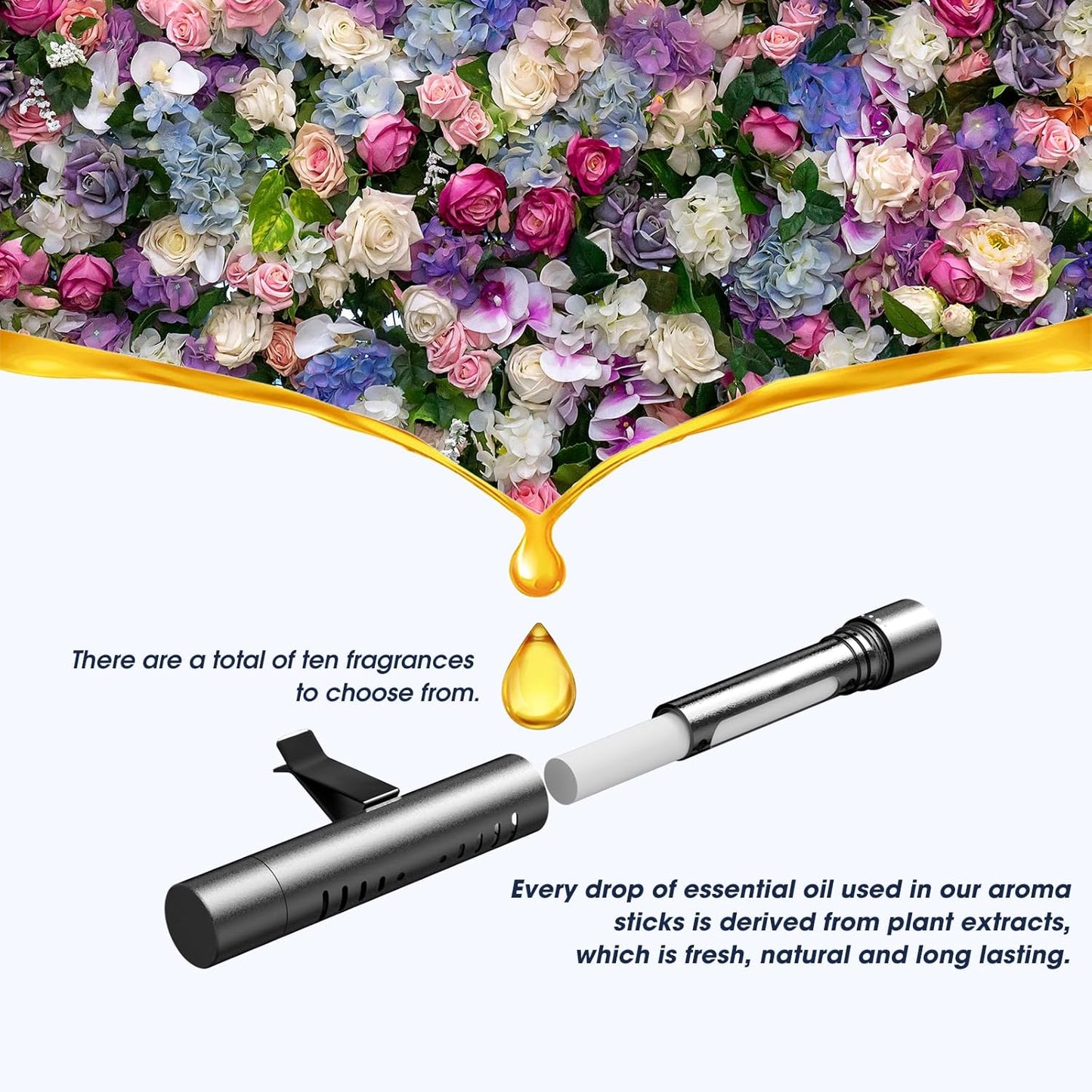 Car Air Freshener, RoyAroma Car Diffuser Vent Clips Set with 10 Bags Different Scents Essential Oil Stick (2 Sticks Each) and 8 Unscented Refill Sticks for Women Men Automotive Fragrance Decoration