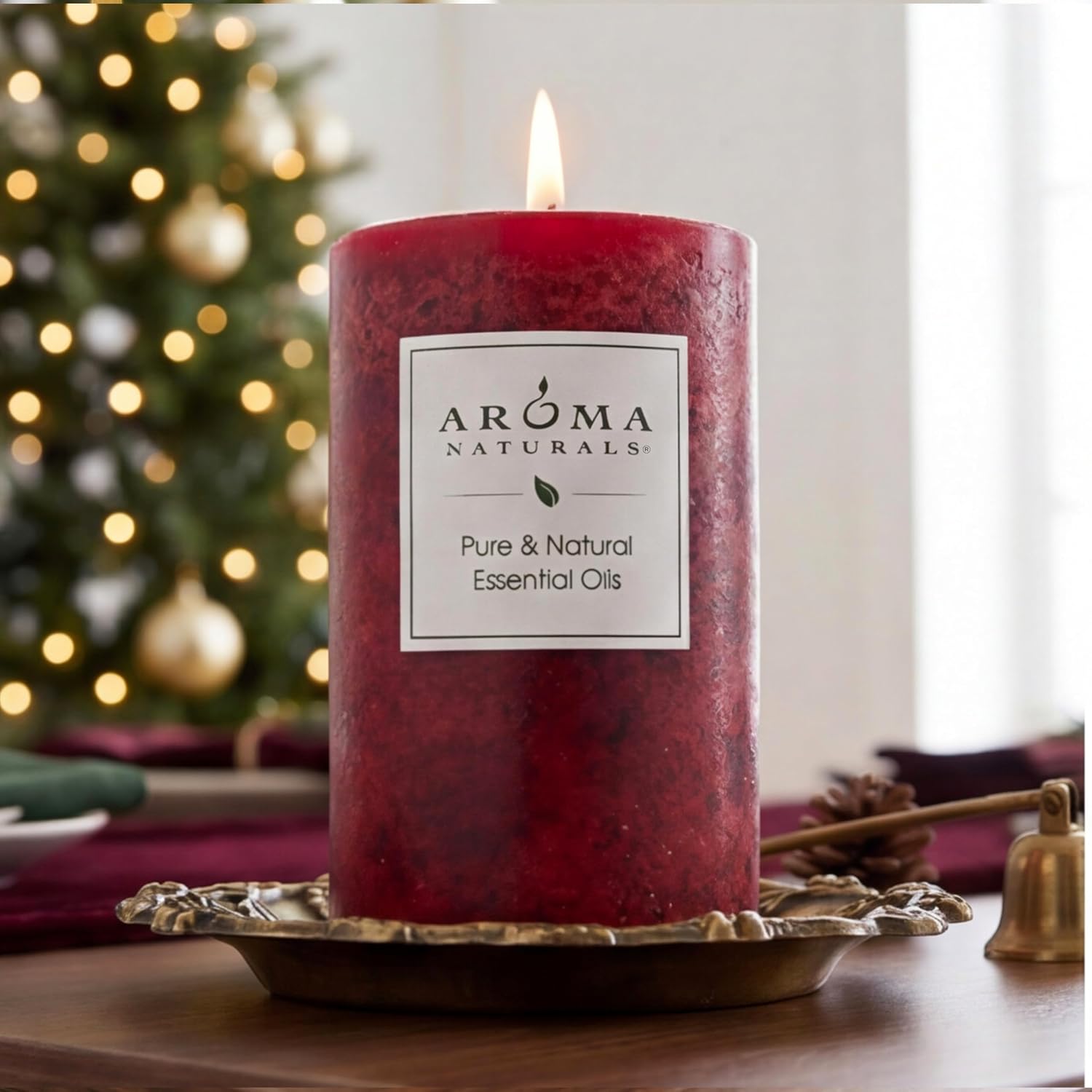 Aroma Naturals Holiday Orange, Clove and Cinnamon Essential Oil Scented Pillar Candle, Warm Spice, 2.5 inch x 4 inch