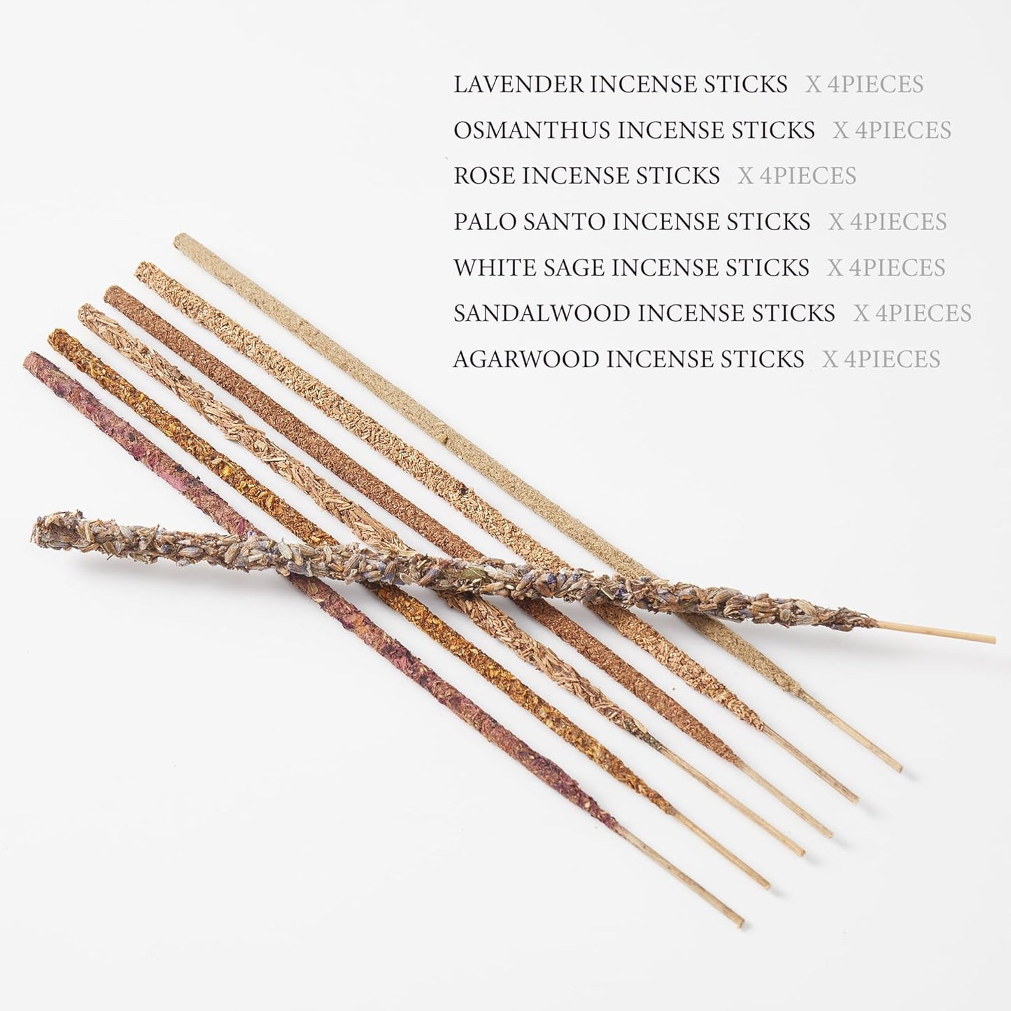 Incense Sticks – 28 Natural Sticks with 7 Scents: Palo Santo, White Sage, Lavender, Rose, Sandalwood, Agarwood & Osmanthus – for Meditation, Spiritual Use & Stress Relief Gifts