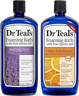 Dr. Teal's Foaming Bath Variety Gift Set (2 Pack, 34oz Ea.) - Soothe & Sleep Lavender, Glow & Radiance Vitamin C and Citrus - Essential Oils Blended with Pure Epsom Salt Relieve Pain & Daily Stress