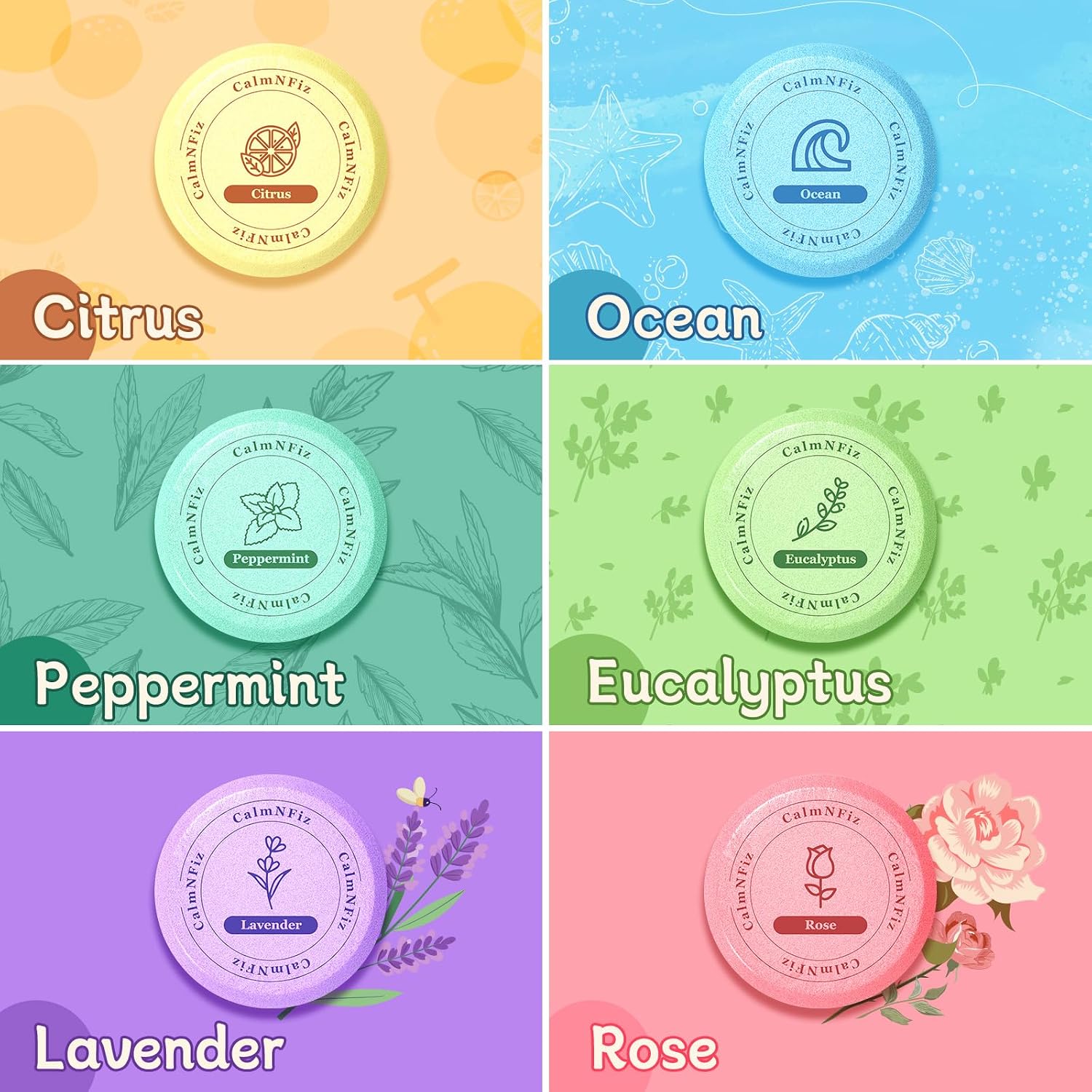 CalmNFiz 6 Pack Shower Steamers Aromatherapy, Birthday Gifts for Women Men, Mother’s Day Gifts for Wife Mom Grandma Daughter Teen, Relaxation Self Care Natural Essential Oil
