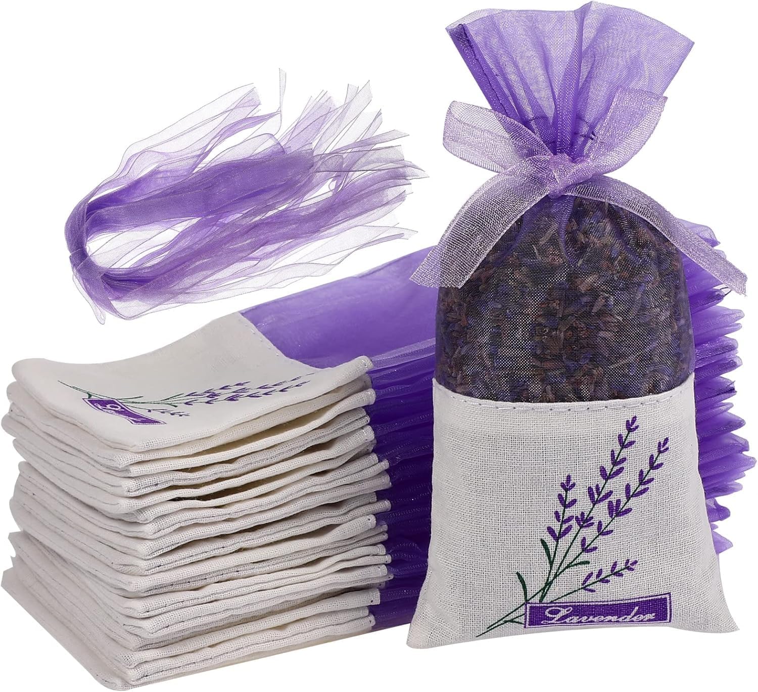 Lavender Sachet Bags 30Pcs Empty Pouch for Drawers Closets Small Gauze Sachet Bags with Flower Print 6X2.8 Inch Fragrance for Home Organization