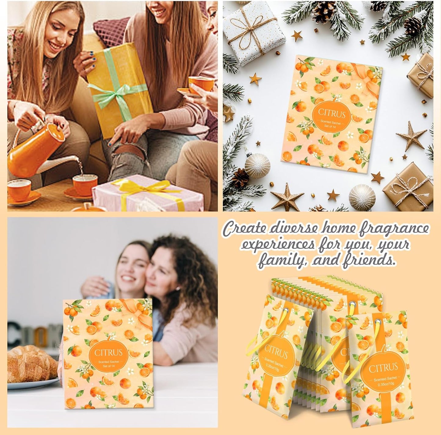 SCENTORINI Scented Sachets for Drawers and Closets, Citrus Scent 14 Pack, Home Fragrance Sachets Bags Wardrobe Freshener for Dresser, Closets, Clothes Storage, Small Space, Suitcases