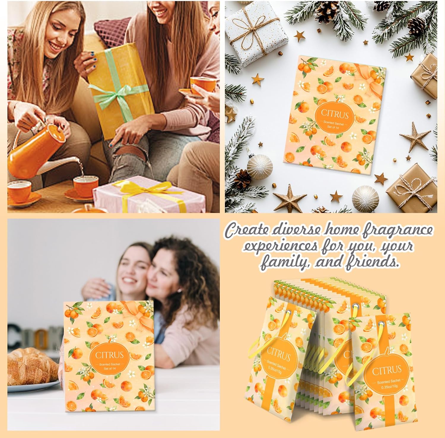 SCENTORINI Scented Sachets for Drawers and Closets, Citrus Scent 14 Pack, Home Fragrance Sachets Bags Wardrobe Freshener for Dresser, Closets, Clothes Storage, Small Space, Suitcases