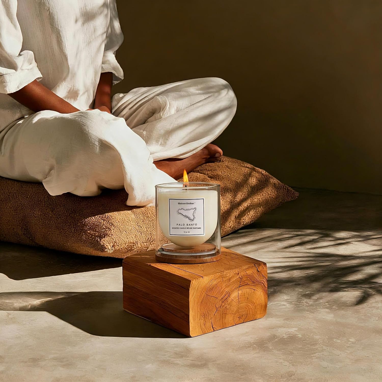 Palo Santo Candle by Maison Sicilian | A Calming Aromatherapy Scent for Stress Relief, Hand-Poured Soy Wax, 65 Hour Burn