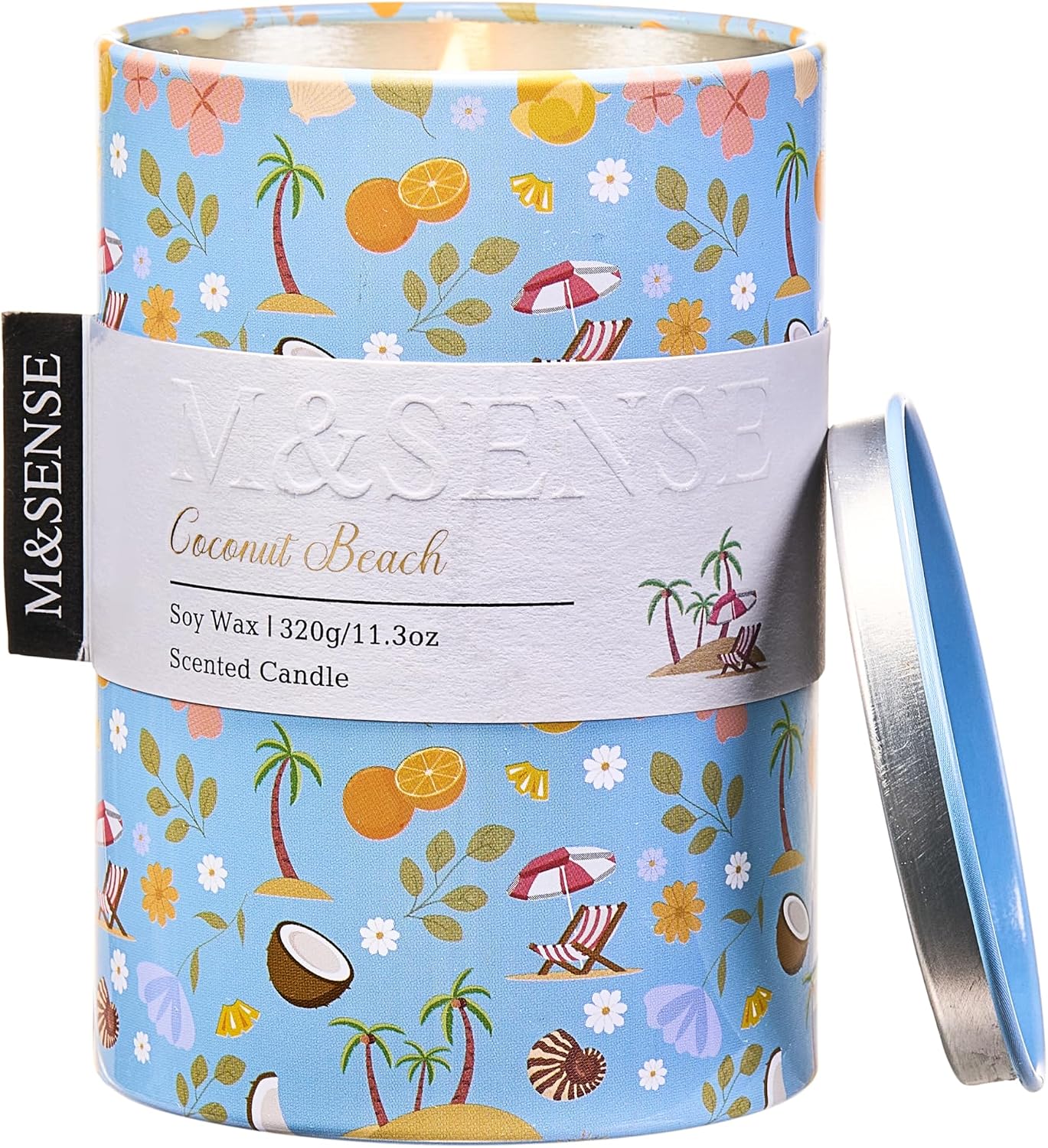 M&SENSE Summer Candle 11.3 oz, Coconut Beach Scented Candle, Non-Toxin Soy Wax for Home Scented, Ocean Candles Gift for Her, Up to 70 Hours Burning Long-Lasting Fragrance