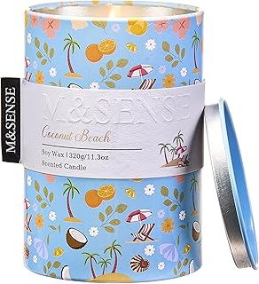 M&SENSE Summer Candle 11.3 oz, Coconut Beach Scented Candle, Non-Toxin Soy Wax for Home Scented, Ocean Candles Gift for Her, Up to 70 Hours Burning Long-Lasting Fragrance