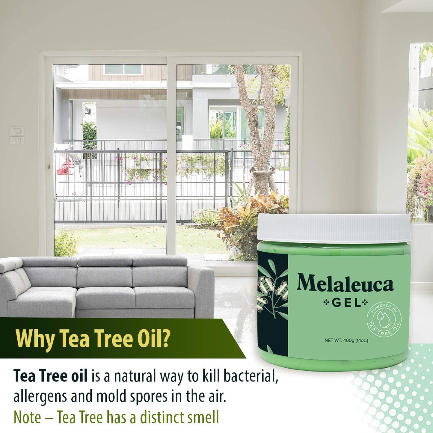 Melaleuca Gel All Natural Odor Eater with 100 Percent Australian Tea Tree Essential Oil that naturally cleans the air of allergens. Clean air in moist basements, RV's, Boats, and more (28 oz)
