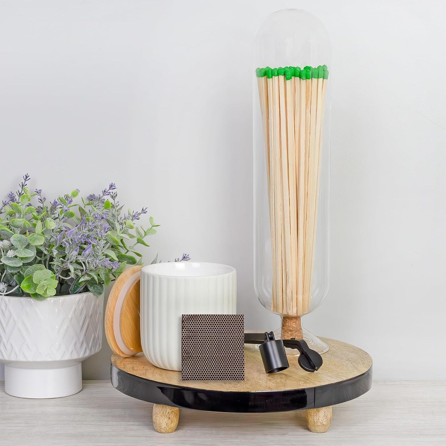AuldHome Design Fireplace Matches Cloche Set; Jar, Striker w/Wick Trimmer and Snuffer