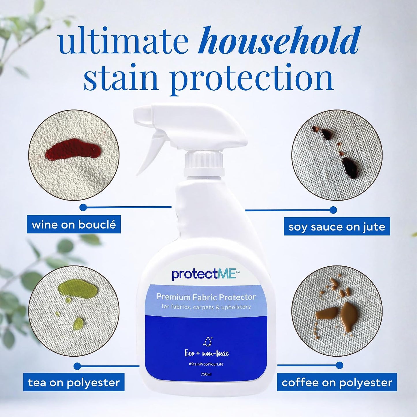 protectME Fabric Protector and Stain Resistant Spray - Upholstery Fabric Spray for Stain Guard for Carpet, Shoes, Couch, Sofa - Non Toxic Water Based Furniture Protector - 25.4 Fl. Oz.