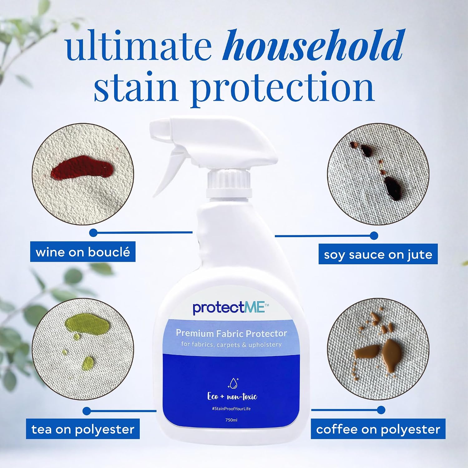 protectME Fabric Protector and Stain Resistant Spray - Upholstery Fabric Spray for Stain Guard for Carpet, Shoes, Couch, Sofa - Non Toxic Water Based Furniture Protector - 25.4 Fl. Oz.