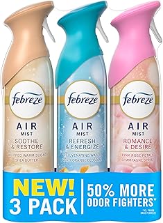 Febreze Air Mist, Air Freshener, Odor Fighting Room Spray, Deodorizer for Home Bathroom Kitchen Office Apartment, Soothe & Restore, Refresh & Energize, Romance & Desire Variety Pack, 8.1oz (Pack of 3)