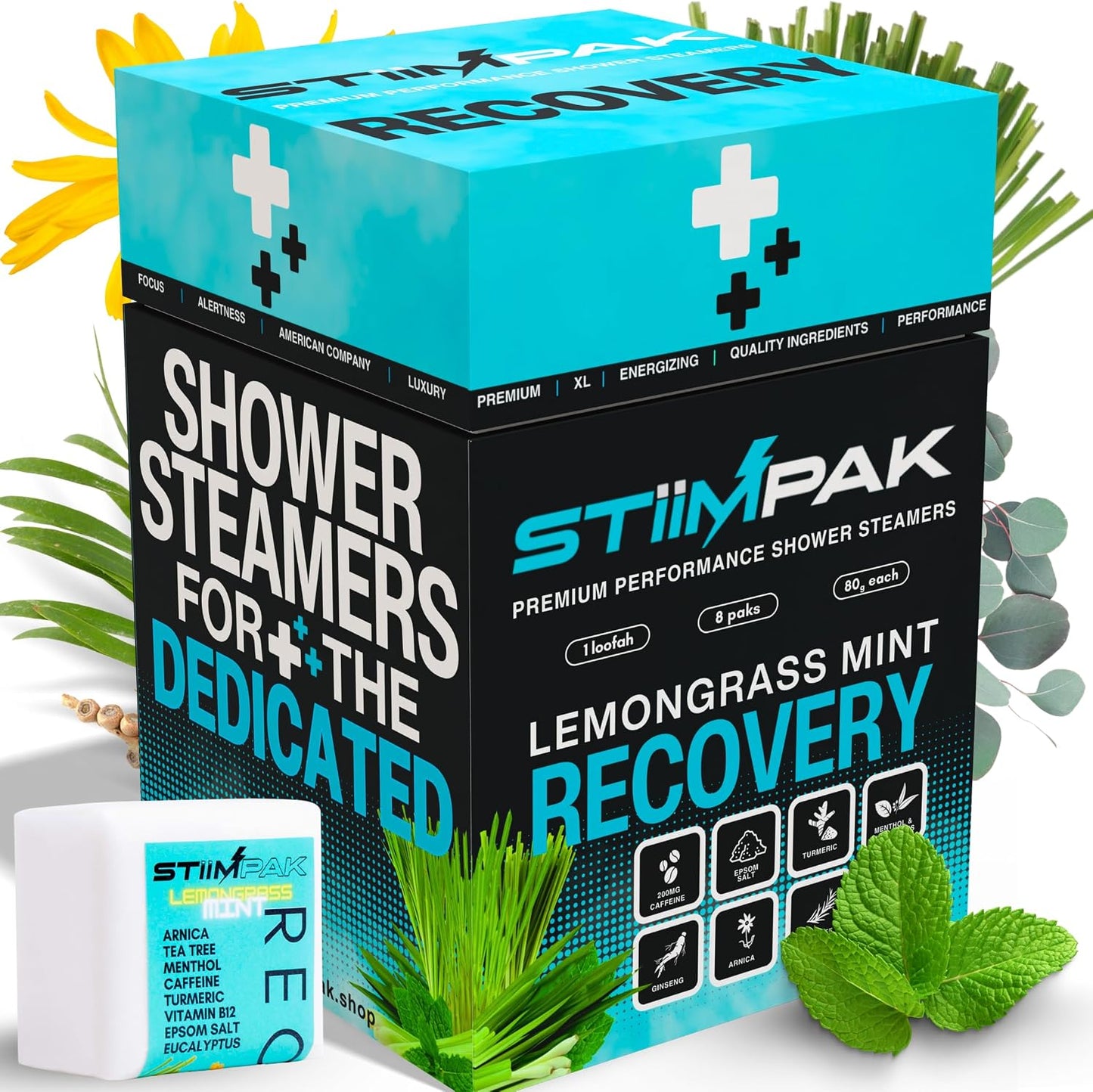 Shower Steamers for Sinus Relief | Recovery | XXL 80g Cold & Flu, Allergies, Post-Workout | Eucalyptus, Tea Tree, Turmeric, Arnica, Caffeine, Menthol | Extra Strength Aromatherapy | STiiMPAK (8 Pack)