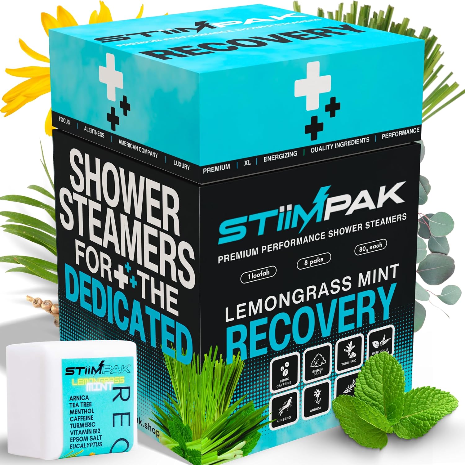 Shower Steamers for Sinus Relief | Recovery | XXL 80g Cold & Flu, Allergies, Post-Workout | Eucalyptus, Tea Tree, Turmeric, Arnica, Caffeine, Menthol | Extra Strength Aromatherapy | STiiMPAK (8 Pack)