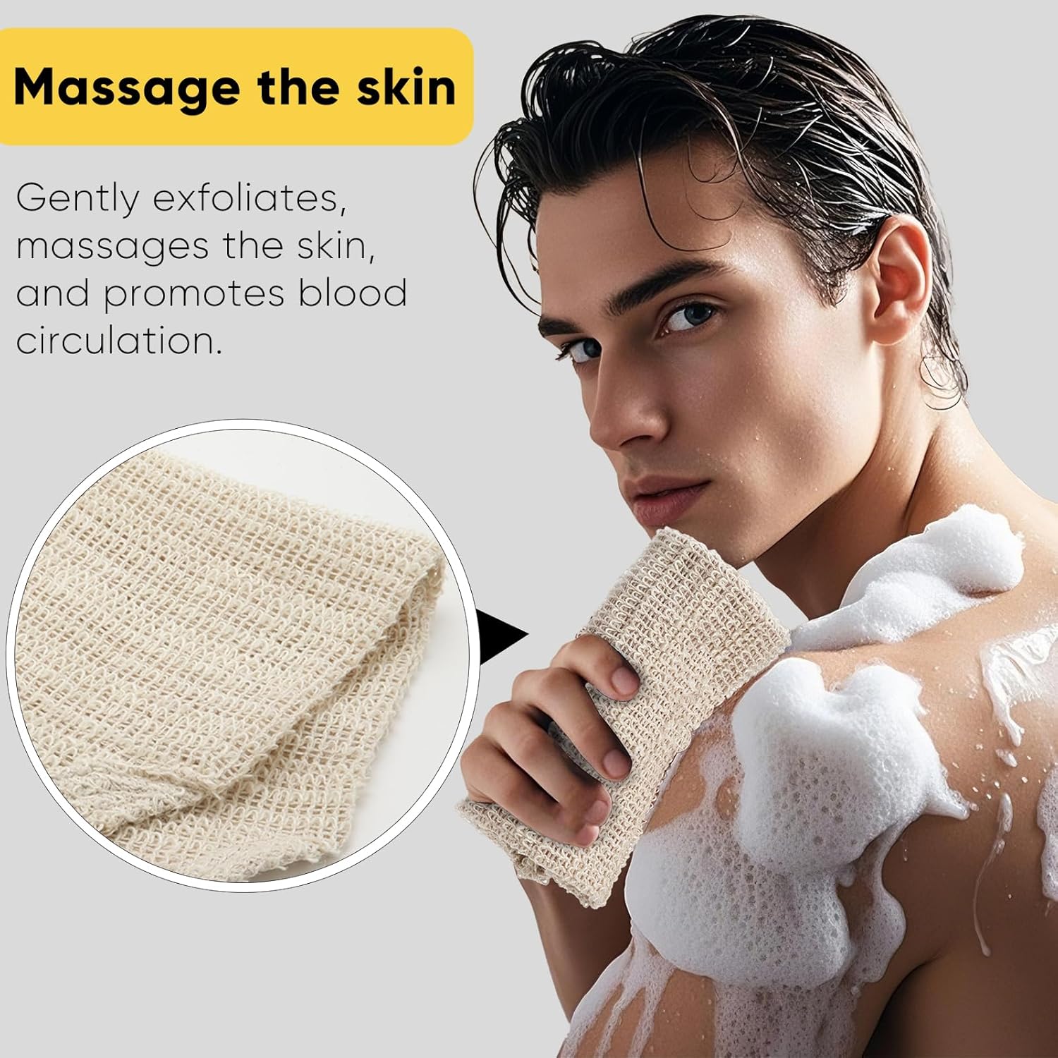 Natural Sisal & Ramie Exfoliating Back Scrubber for Shower with Handle - Deep Cleanse Back Scrubber, Scrub Spa Tool for Glowing Skin & Whole Body Care