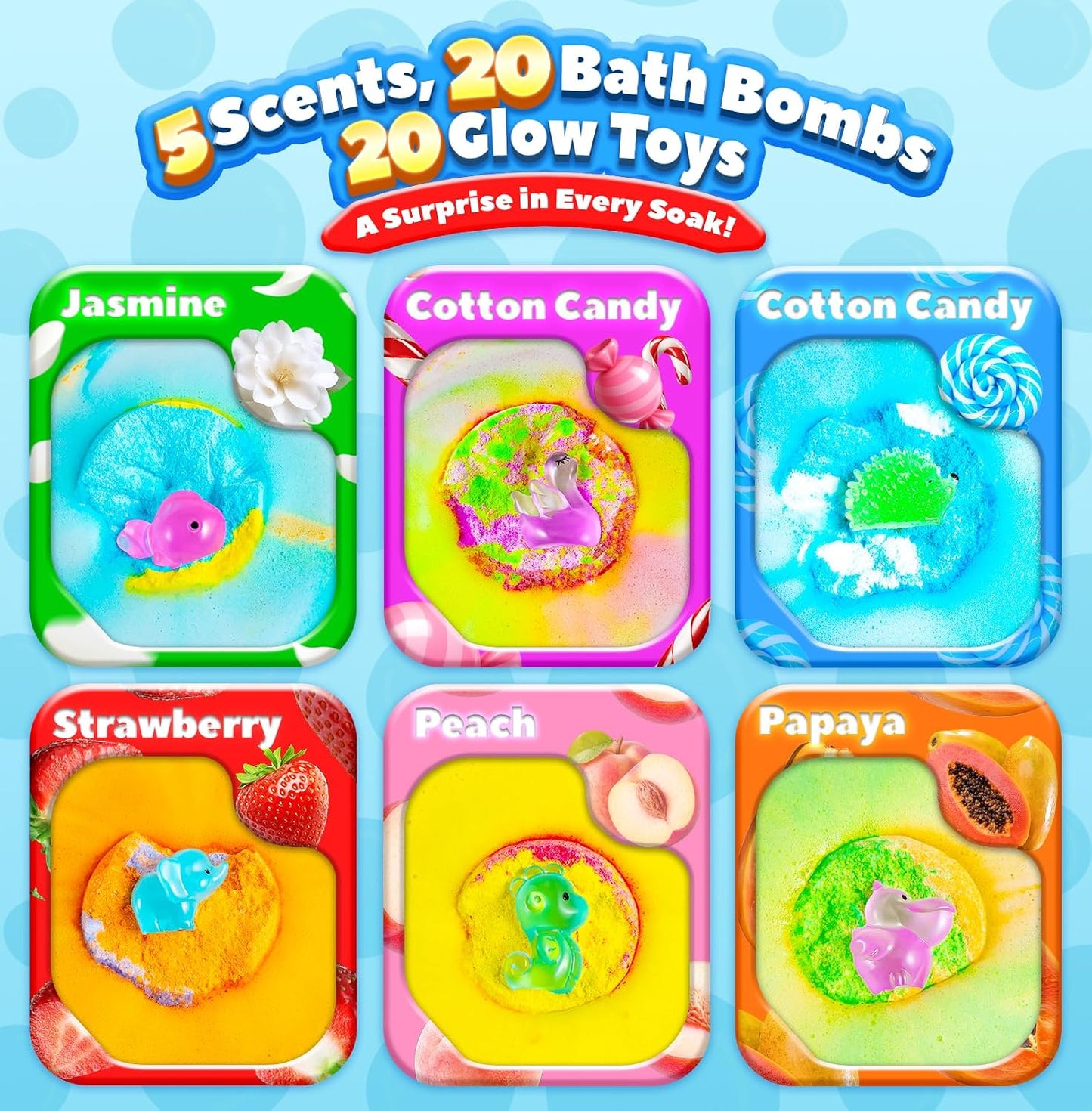 Bath Bombs for Kids with Surprise Inside, 20 Pack Handmade Bath Bomb Gift Set with Glow-in-the-Dark Toys, Fizzy Bath Balls for Fun, Great Christmas Gift or 2025 Advent Calendar for Boys & Girls