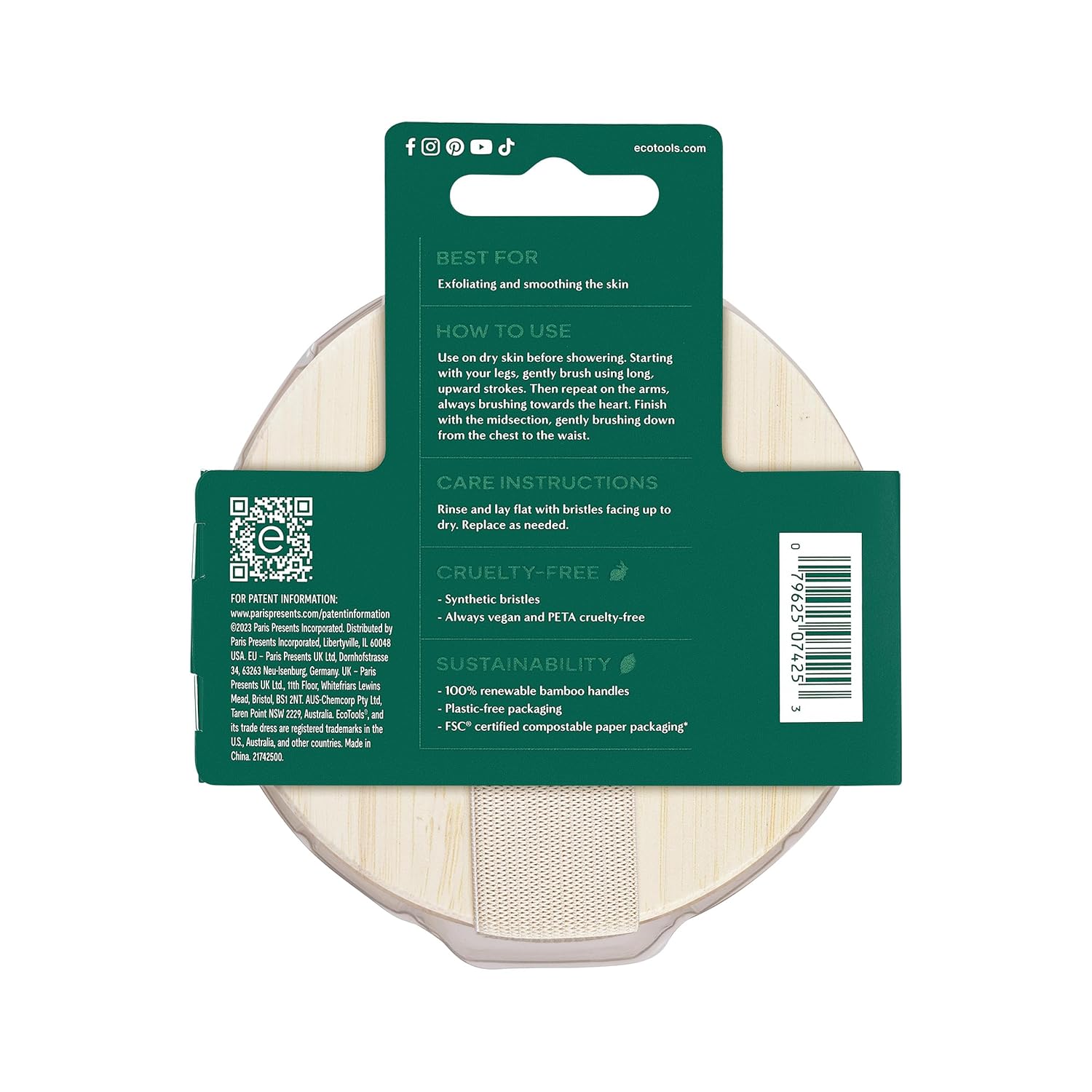 EcoTools Dry Body Brush, Cruelty-Free Bristles Exfoliate & Smooth Skin, Dry Brushing Removes Flaky Skin, May Help Improve Circulation & Tone, Vegan & Cruelty-Free, 1 Count