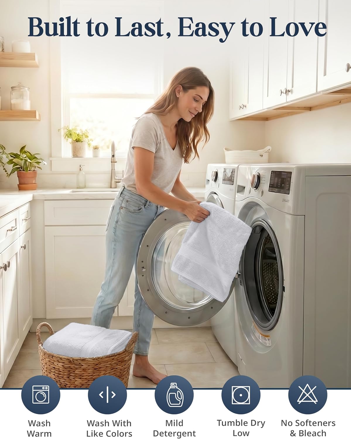LANE LINEN 100% Cotton Bath Towel Set - 6 Pieces - Super Soft, Highly Absorbent & Quick Dry - 2 Bath, 2 Washcloths, 2 Hand Towels for Bathroom - Hotel Quality, Ideal for Spa, Gym & Travel - White