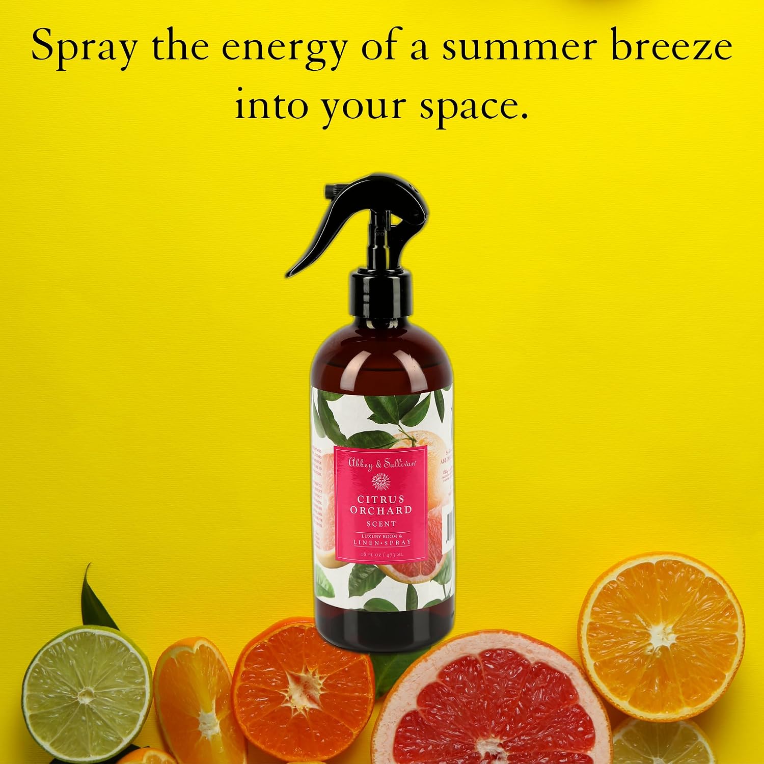 Abbey & Sullivan Linen Spray, Citrus Orchard, Fabric Freshener and Fragrance Room Spray, Pack of 2, 16 oz