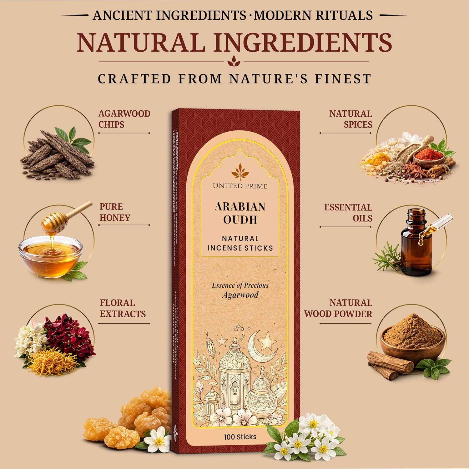 Pure Oud Incense Sticks, 100% Natural Organic Non Toxic, 100 Sticks, Clean Burning No Charcoal, Sustainably Harvested, Positive Vibes Incense, Meditation Gifts – Spritual Cleansing
