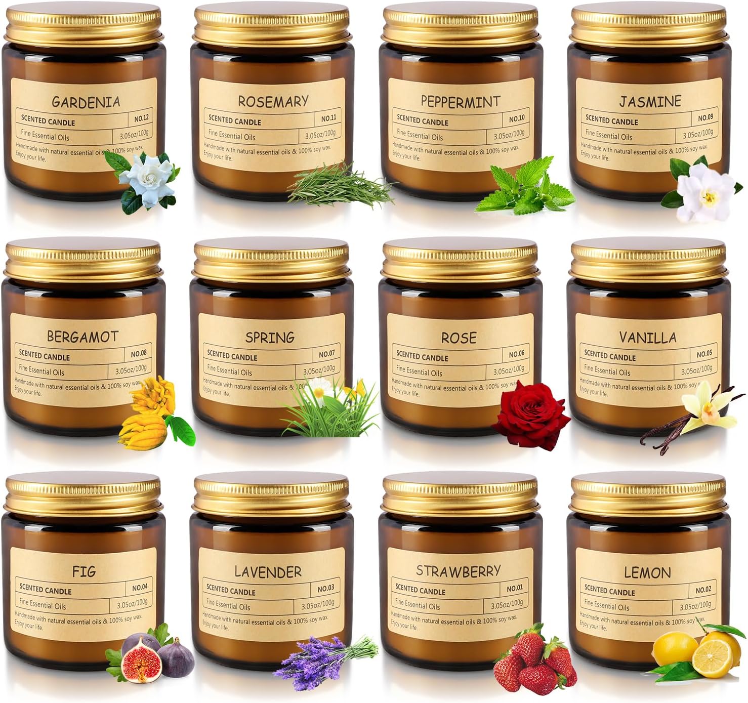 12 Pcs Scented Candles with Added Natural Essential Oils, 3.05oz, Suitable for Various Festivals, Parties, Yoga, and Home Scene.
