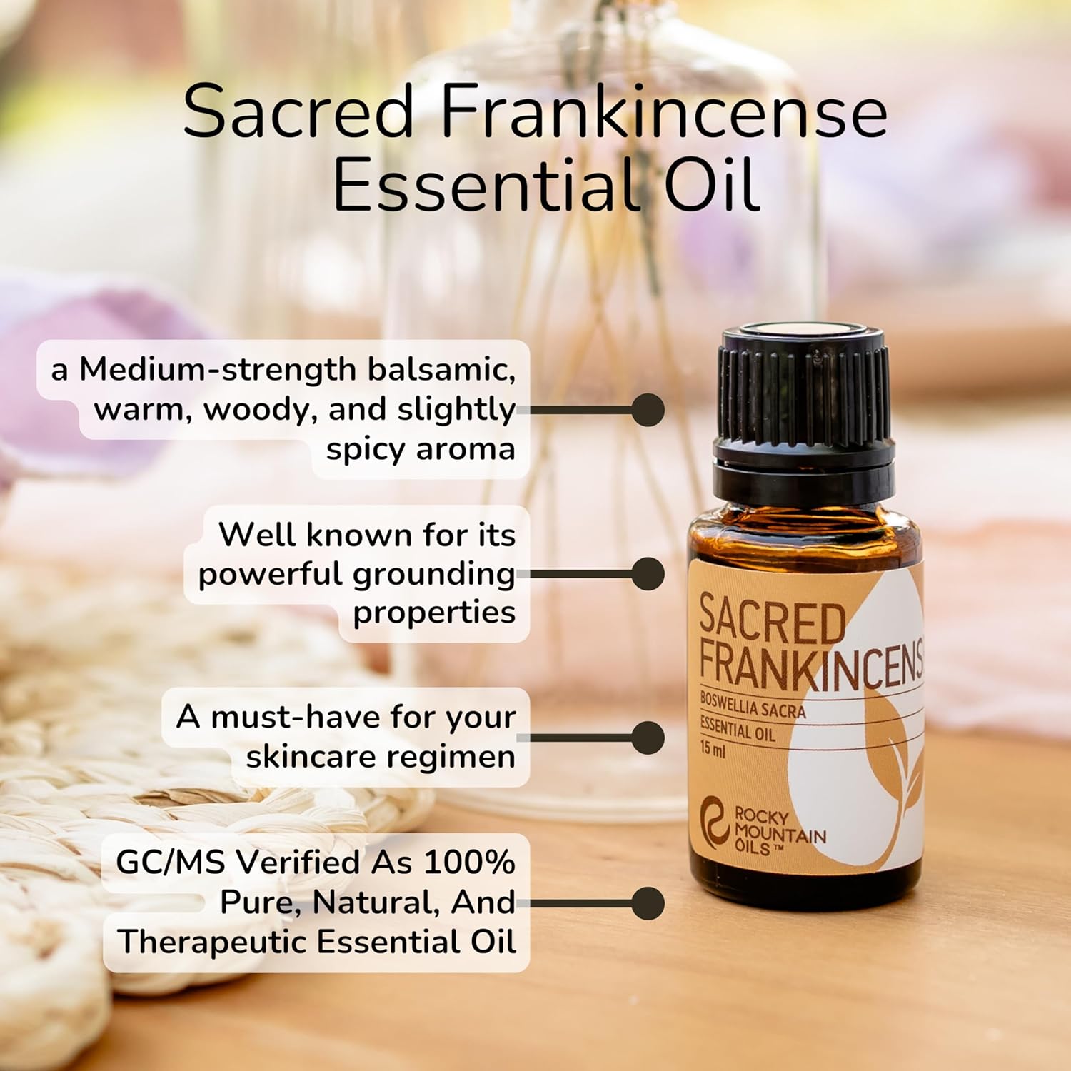 Rocky Mountain Oils Sacred Frankincense Essential Oil - Aromatherapy Essential Oils for Diffusers, Topical Massage Oil for Massage Therapy and Skin Care, and Household - 15ml