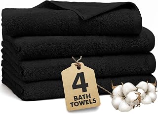 Bath Towels Set of 4 – 100% Ring Spun Cotton Black Extra Large Towels for Bathroom, Spa Use (55x28 in) – 550 GSM Super Soft and Quick Dry Large Bath Sheets for Adults