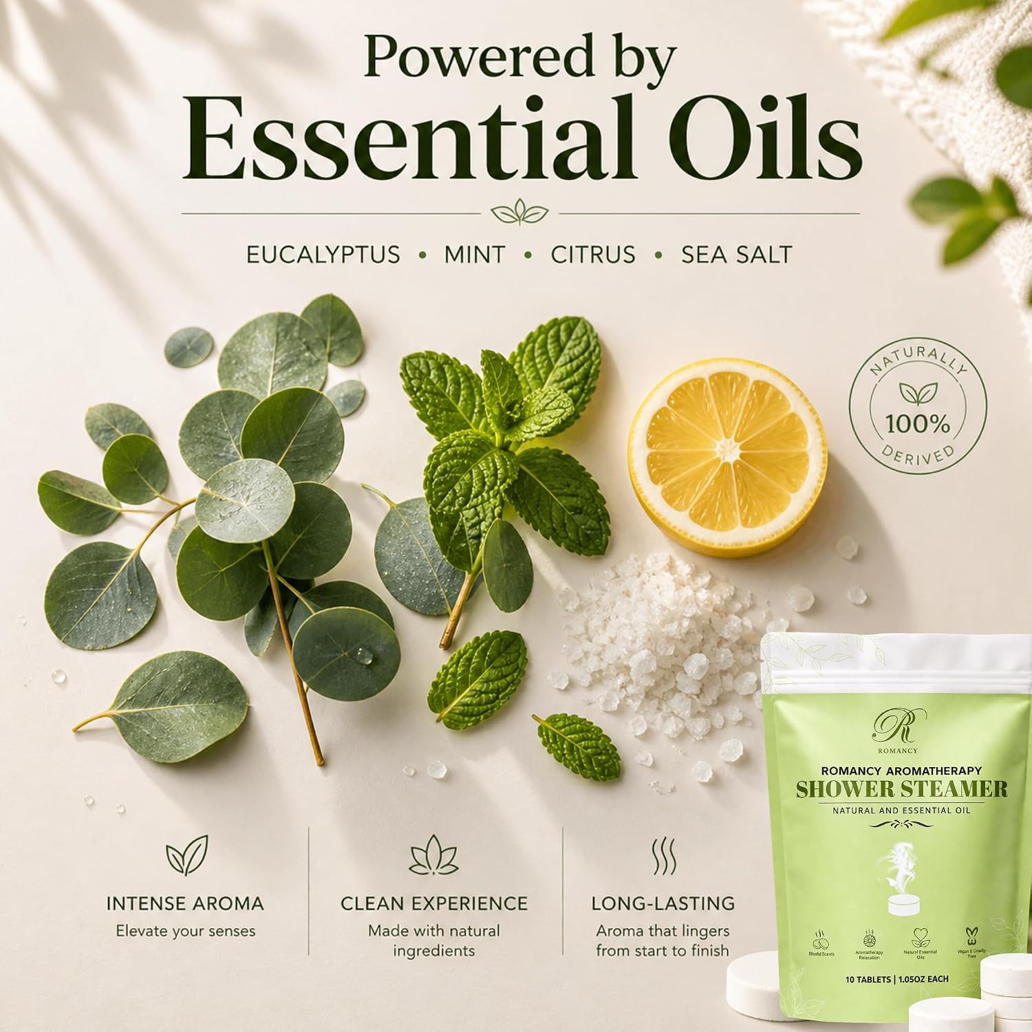 Shower Steamers 10 Pack, Eucalyptus Mint Citrus Shower Bombs Aromatherapy | Eucalyptus, Mint, Citrus & Sea Salt • Aromatherapy Shower Steamers • Home Spa Experience • 10 Pack