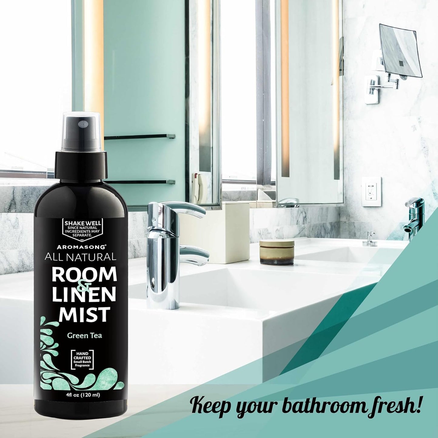 Aromasong All Natural Room & Linen Spray, Green Tea Scent, for Bedding, Sheets, Couches, Pillow, Fabric Freshener Spray for Bed Sheet, Odor Eliminator Air Freshener All Natural Fragrance Oil Spray.