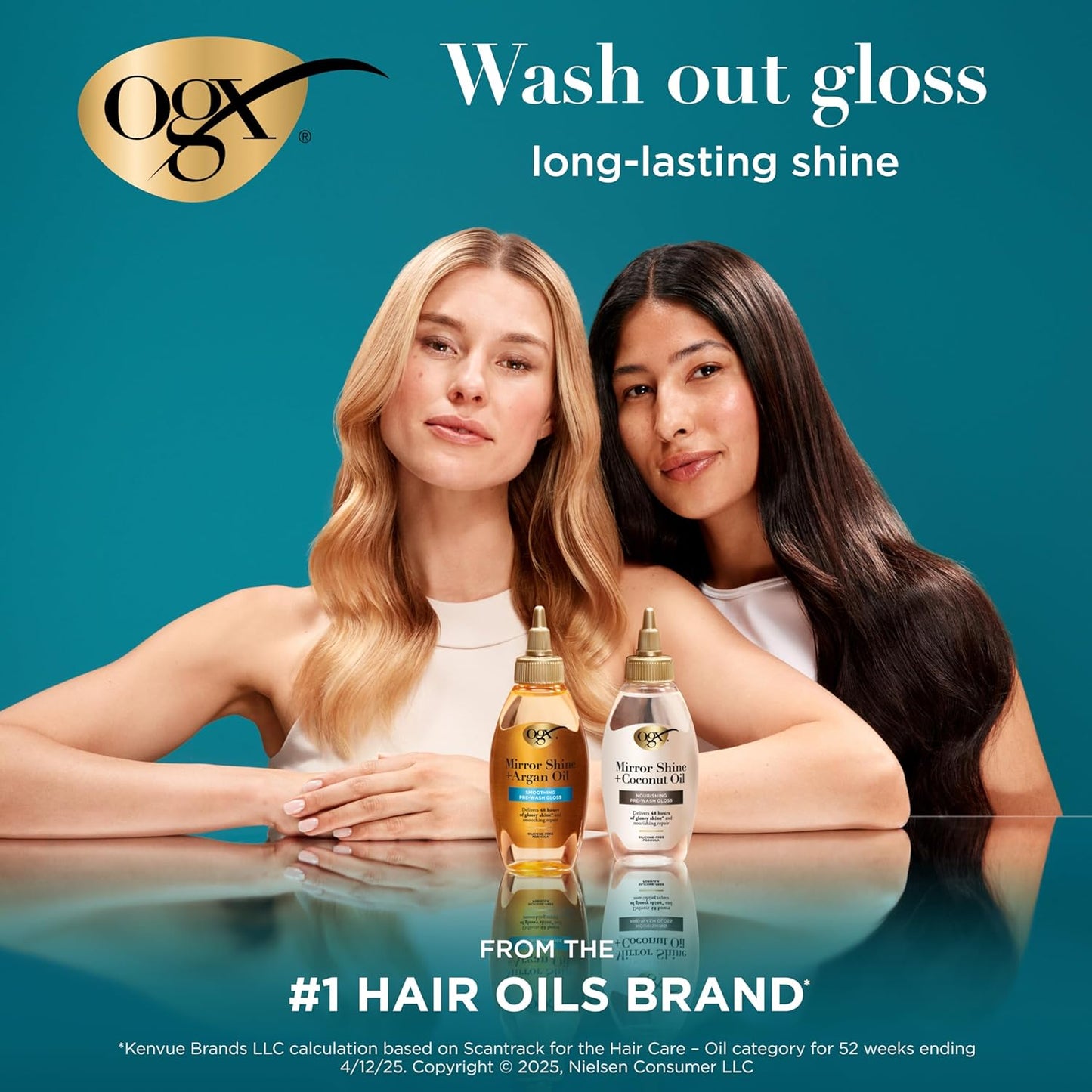 OGX Mirror Shine + Argan Oil Pre-Wash Hair Gloss, Smoothing Rinse Out Treatment for 48 Hours of Glossy Shine* & Nourishing Repair, Lightweight Hair Oil Mends Split Ends*, 4 fl. oz