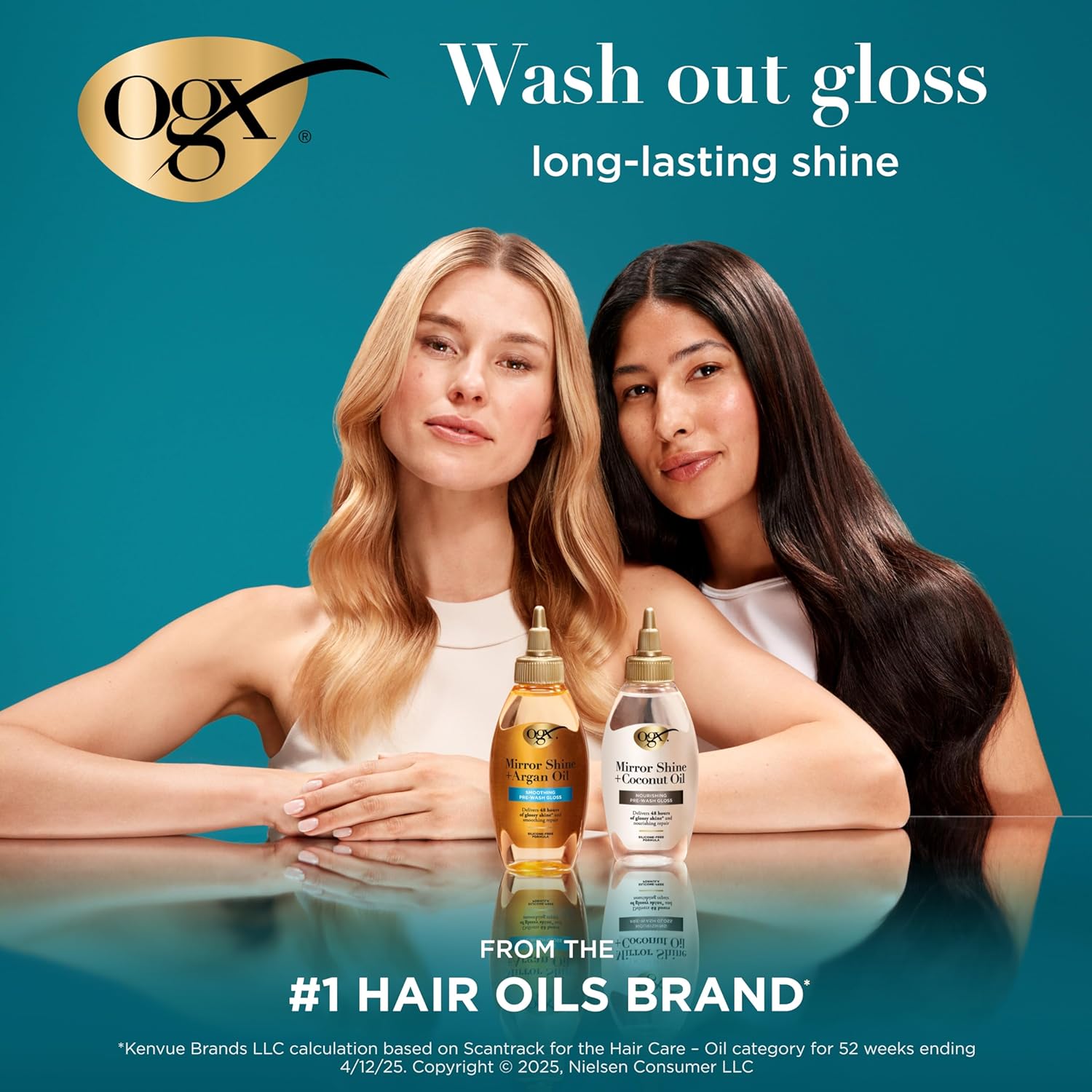 OGX Mirror Shine + Argan Oil Pre-Wash Hair Gloss, Smoothing Rinse Out Treatment for 48 Hours of Glossy Shine* & Nourishing Repair, Lightweight Hair Oil Mends Split Ends*, 4 fl. oz
