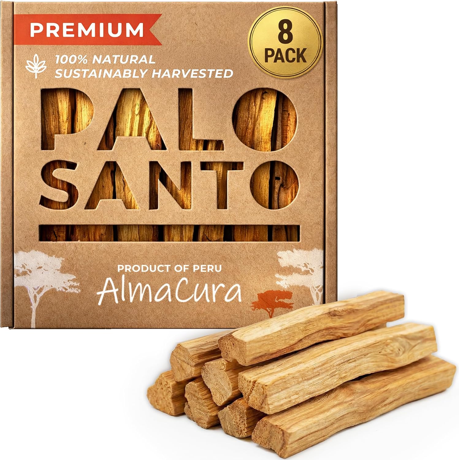 Palo Santo Sticks 8-Pack from Peru (Not Ecuador) for Smudging & Meditation | Wild-harvested from naturally fallen trees in Peru. Resin-rich wood for cleansing rituals, yoga, journaling, relaxation