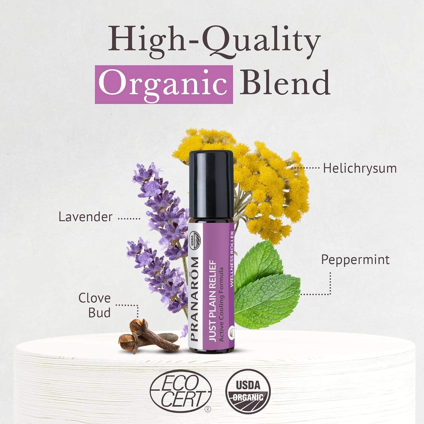 Pranarom - Just Plain Relief Essential Oils, Relaxing Aromatherapy Oils, Organic Essential Oil Blend, Essential Oils with Lavender, Peppermint & Helichrysum, 8mL