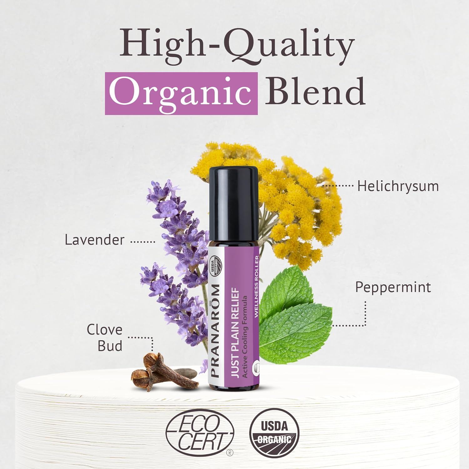 Pranarom - Just Plain Relief Essential Oils, Relaxing Aromatherapy Oils, Organic Essential Oil Blend, Essential Oils with Lavender, Peppermint & Helichrysum, 8mL