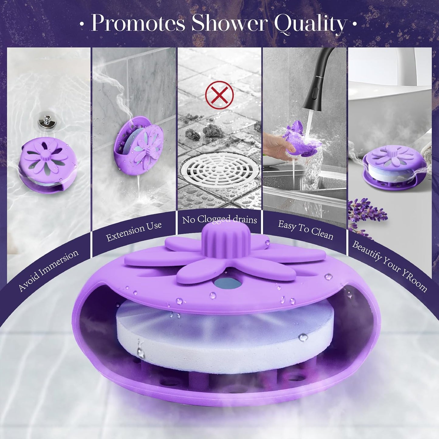 SHARLOVY Purple Shower Steamers Tray, Big Suction Cup Shower Steamer Tablet Holder Dish for Long Lasting Use, Flake Bath Bombs Container, Adornment Household Supply Car Decoration Yoga Decor