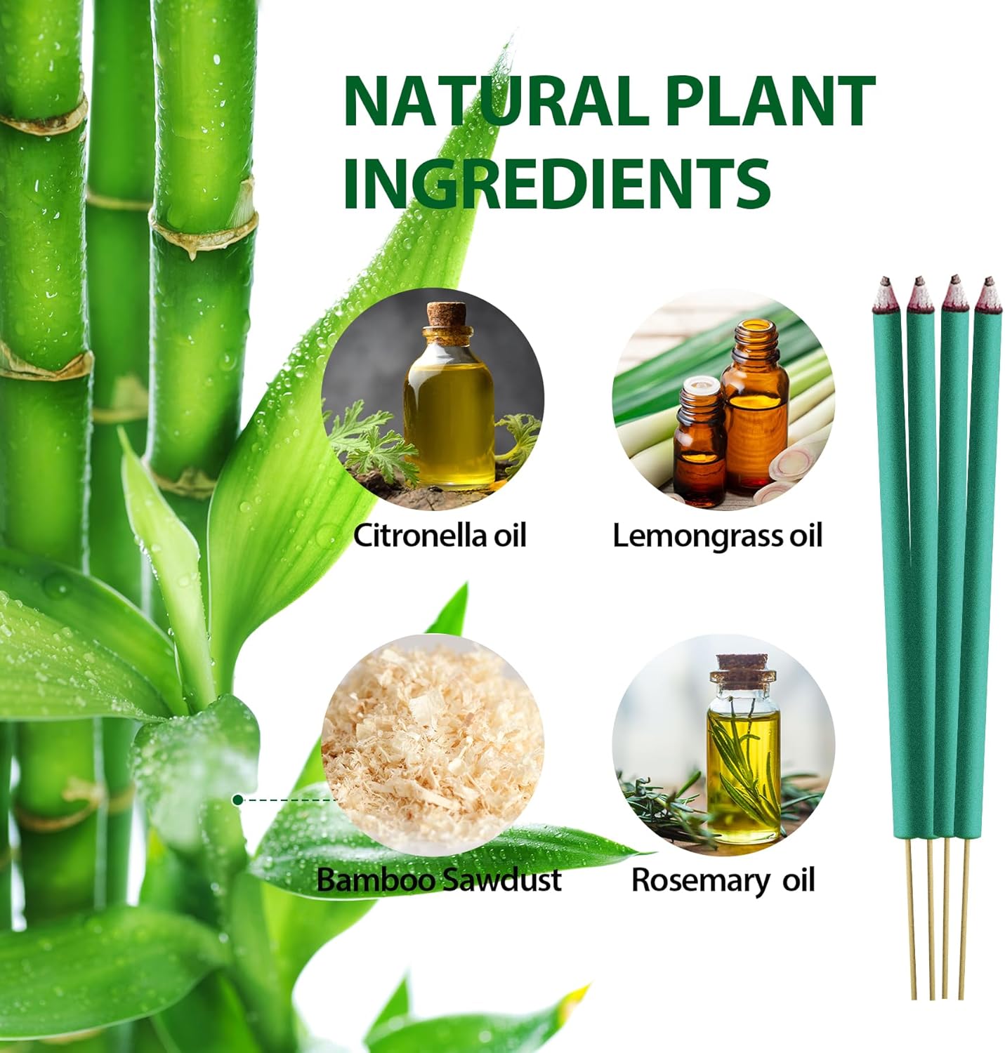KICKOUTOR Mosquito Incense Sticks with Natural Citronella Oil, 12 Count DEET-Free Outdoor Mosquito Repellent for Patio, Backyard Gatherings & Camping, Up to 2.5-Hour Against Gnats & No-See-Ums