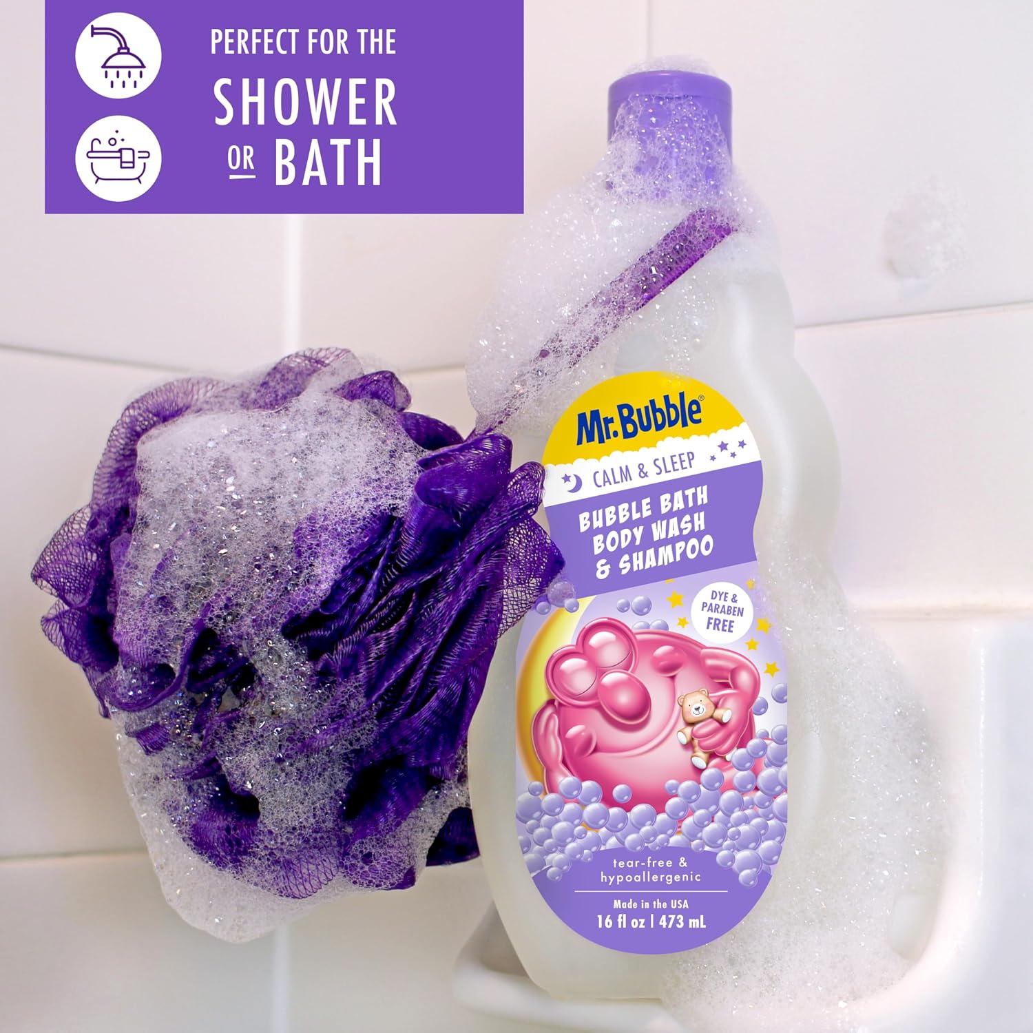 Mr. Bubble Calm and Sleep 3in1 Bubble Bath, Body Wash & Shampoo, 16 oz., Pack of 4