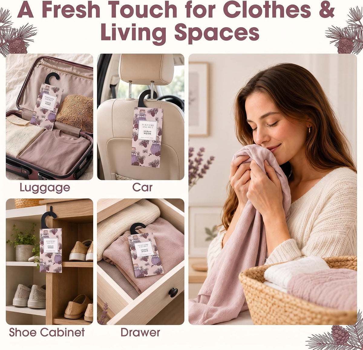 ROSE COTTAGE Large 12 Packs Cedar Wood Hanging Closet Deodorizer Air Freshener Long Lasting Scented Sachets Smell Goods for