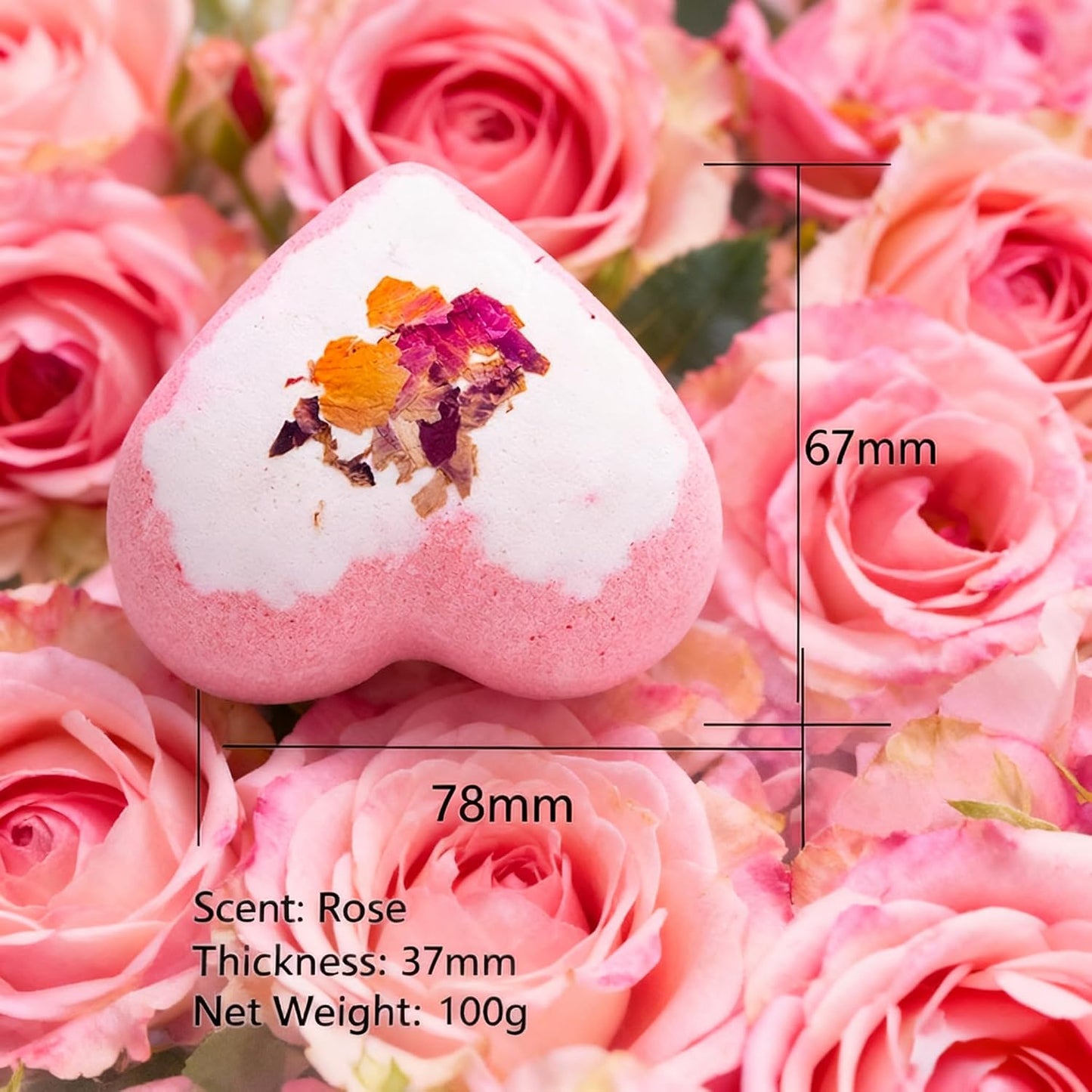 Luxury Valentine's Day Heart Bath Bombs Gift Set, 9 Large Moisturizing Bombs with Shea Butter, Natural Dried Flowers, Multiple Scents, Includes Rose Soap and Loofah
