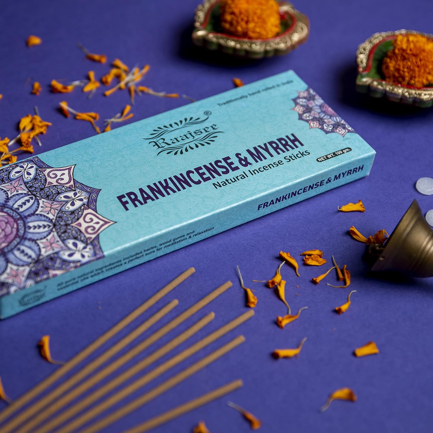 Pure Frankincense & Myrrh Incense Sticks, 100%-Natural Charcoal Free Organic Non Toxic Clean Burning Handmade Insence Sticks 100 gm Pack, Meditation Gifts – Spritual Cleansing