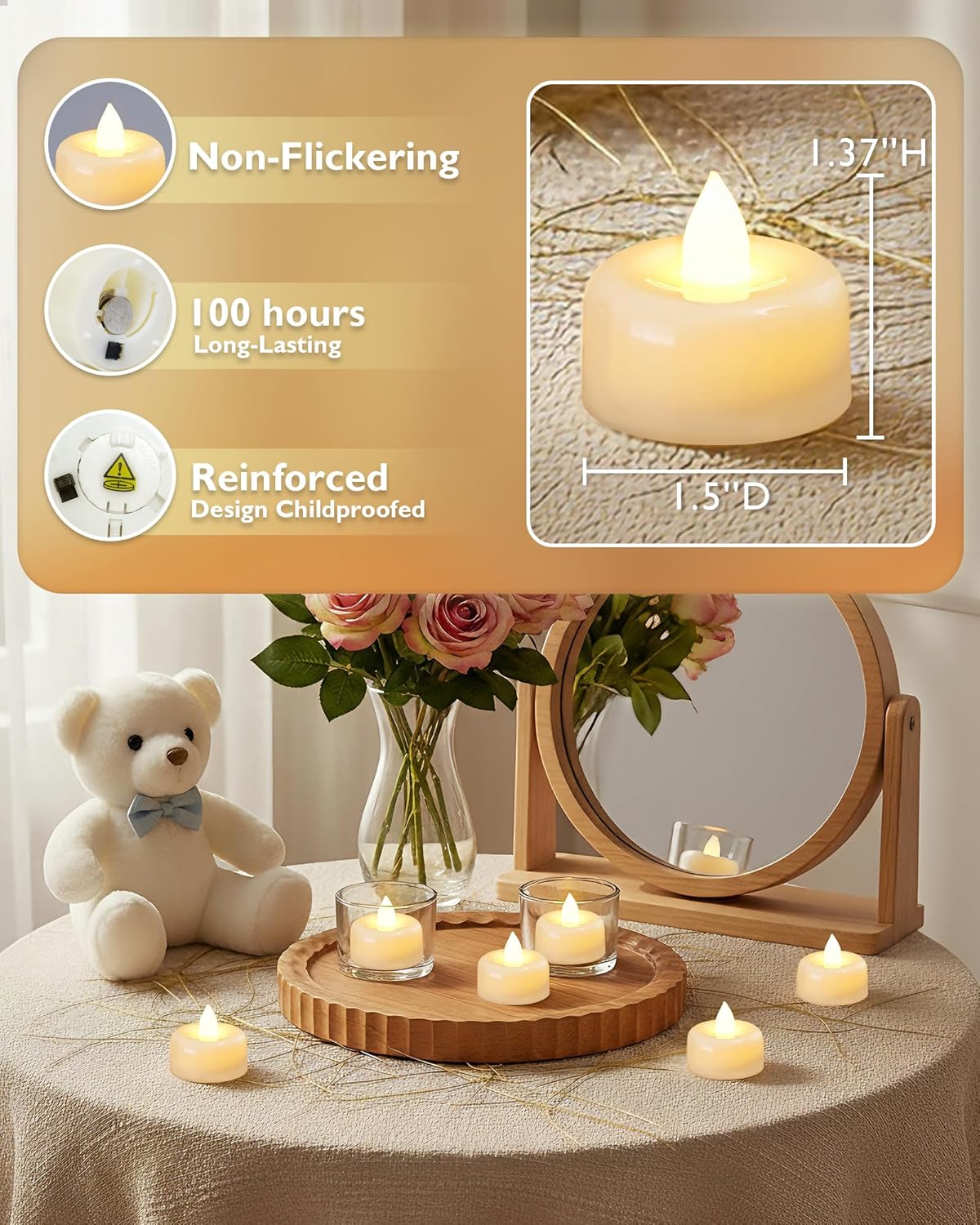Amagic 100Pack Flameless LED Tea Lights Candles Battery Operated, Electric Fake Tealight Candles for Votive, Halloween, Christmas, Home Decor, Wedding, Table Decor (100Pack)