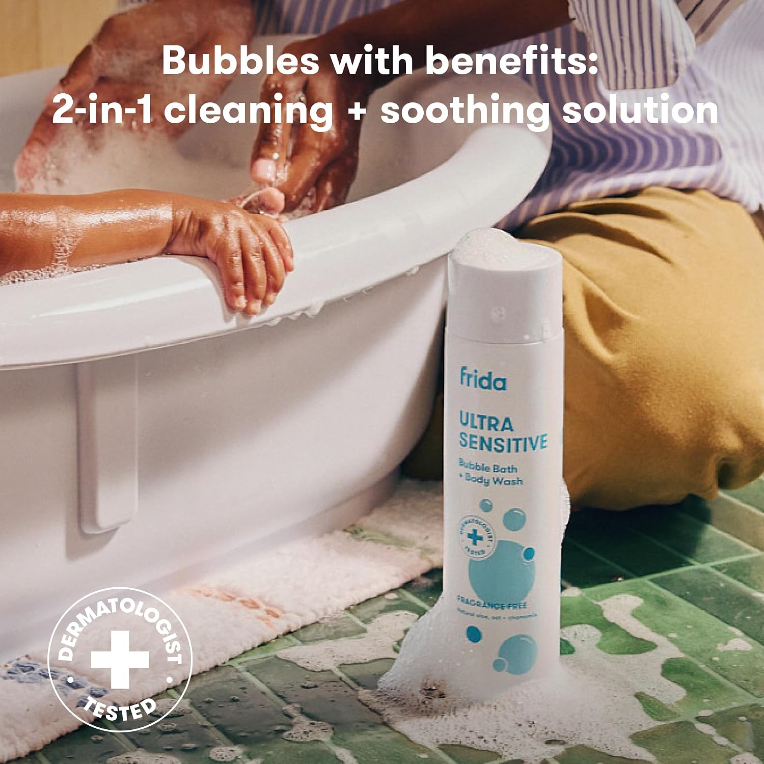 Frida Baby Unscented Fragrance-Free Bubble Bath + Body Wash, Oat & Chamomile Toddler & Baby Body Wash for Sensitive Skin, Dermatologist Tested, Tear-Free, Hypoallergenic, Safe for Skin, 10oz