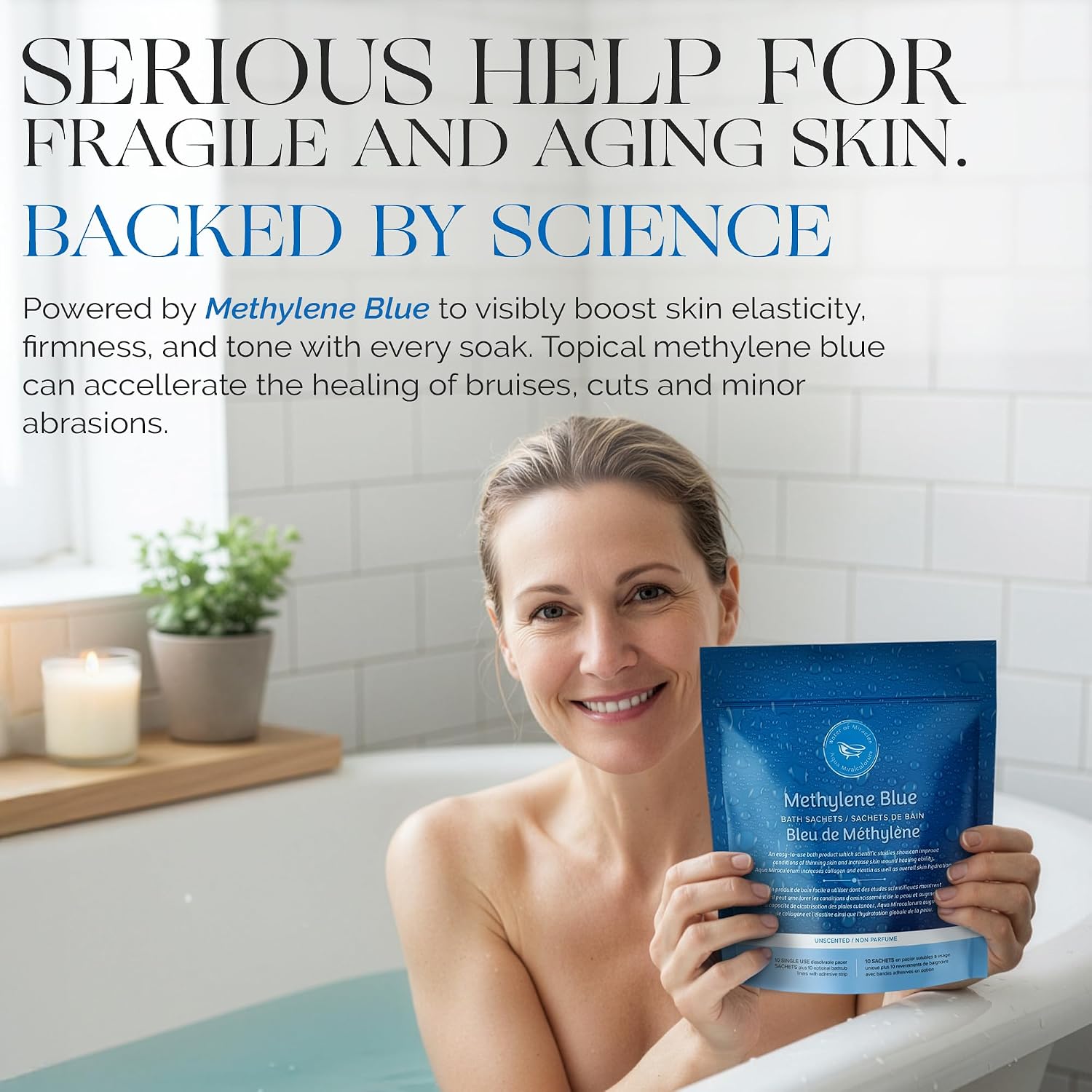 Methylene Blue Bath Soak | Age Defying Serum for Aging and Fragile Skin | Supplement for Defying The Signs of Aging Fragile Skin | USP Pharmaceutical Grade | 10 Dissolvable Sachets