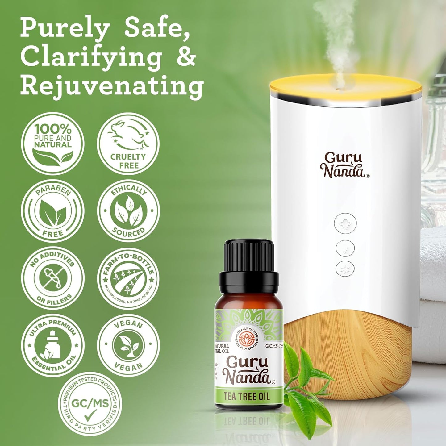 GuruNanda Tea Tree Essential Oil (0.5 Fl Oz) - 100% Pure, Natural and Undiluted Essential Oil for Diffusers - Perfect for Aromatherapy, Massages & DIY Recipes - Helps in Skin and Hair Care