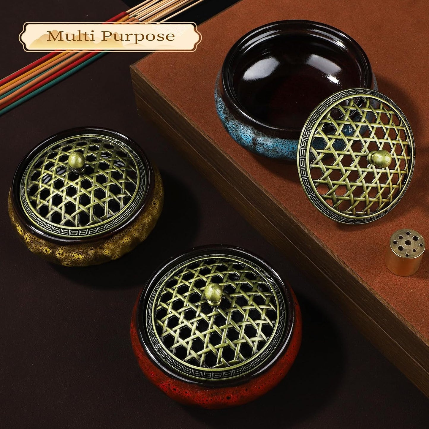Incense Holder, Ceramic Incense Burner, Spiritual Gift, Durable & Elegant Design for Yoga, Altar, or Relaxation,Large Capacity Incense ash Catcher. (Fambe Blue)