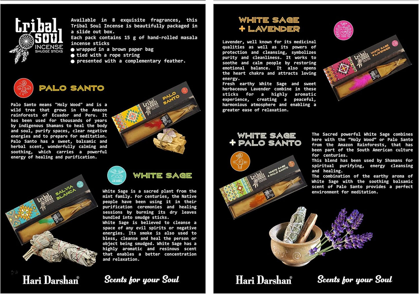 Tribal Soul Premium Incense Smudge Sticks - Assorted Gift Set Includes 8 Fragrances (15g. Each) Wooden Incense Burner Included