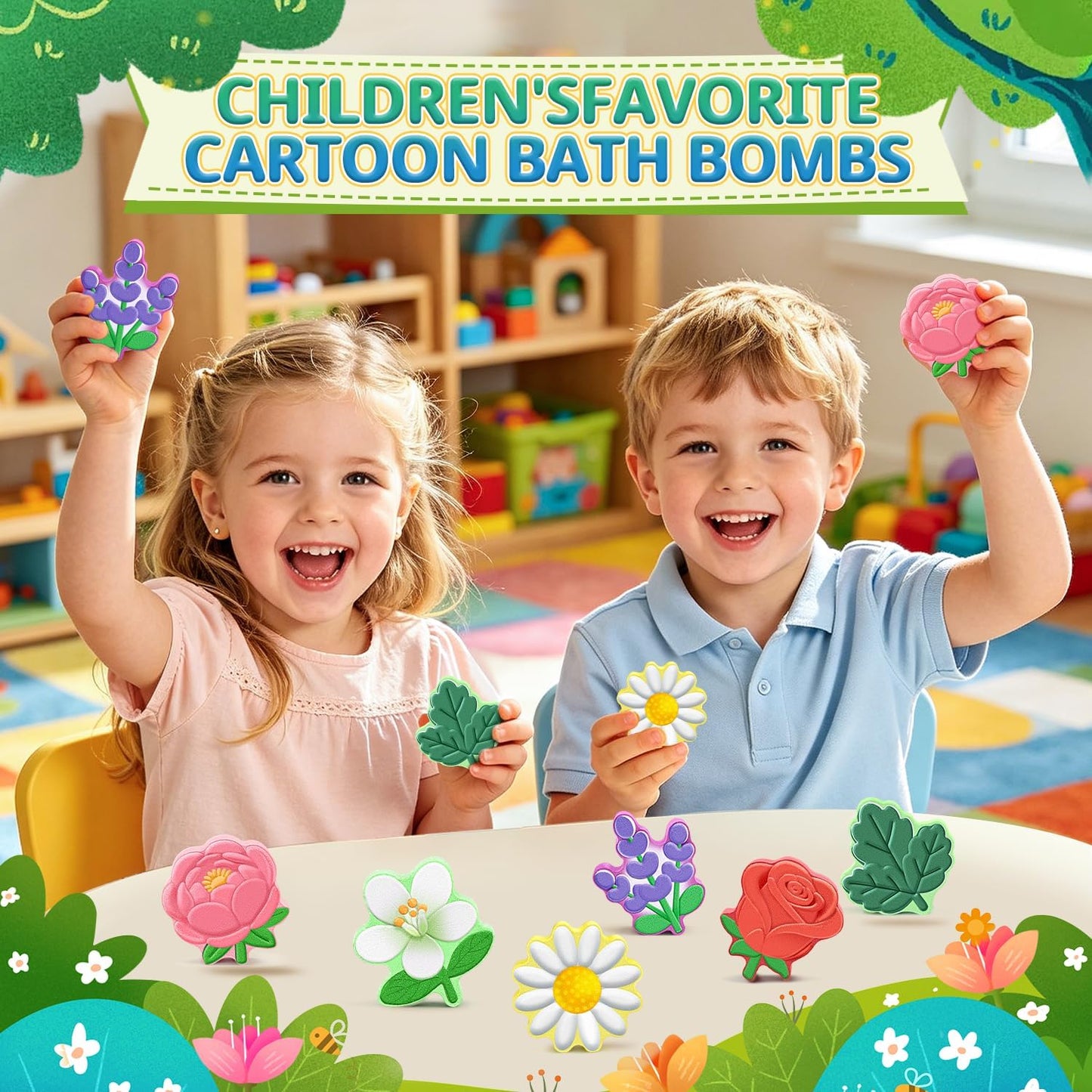 Bath Bombs for Kids Flower Shaped, STEM 6 Pack Natural Organic Handmade Fizzy Bath Bomb, for Home Bath Fun, Daily Reward & Holiday Gifts Boys Girls