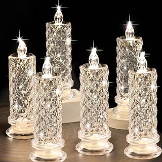 SupBri Rose Shadow LED Flameless Candles, 6PCS Romantic Battery Operated Candles Led Pillar Candles for Valentines Anniversary Wedding Christmas Decorations(White, D 2.5" x H 7.2")