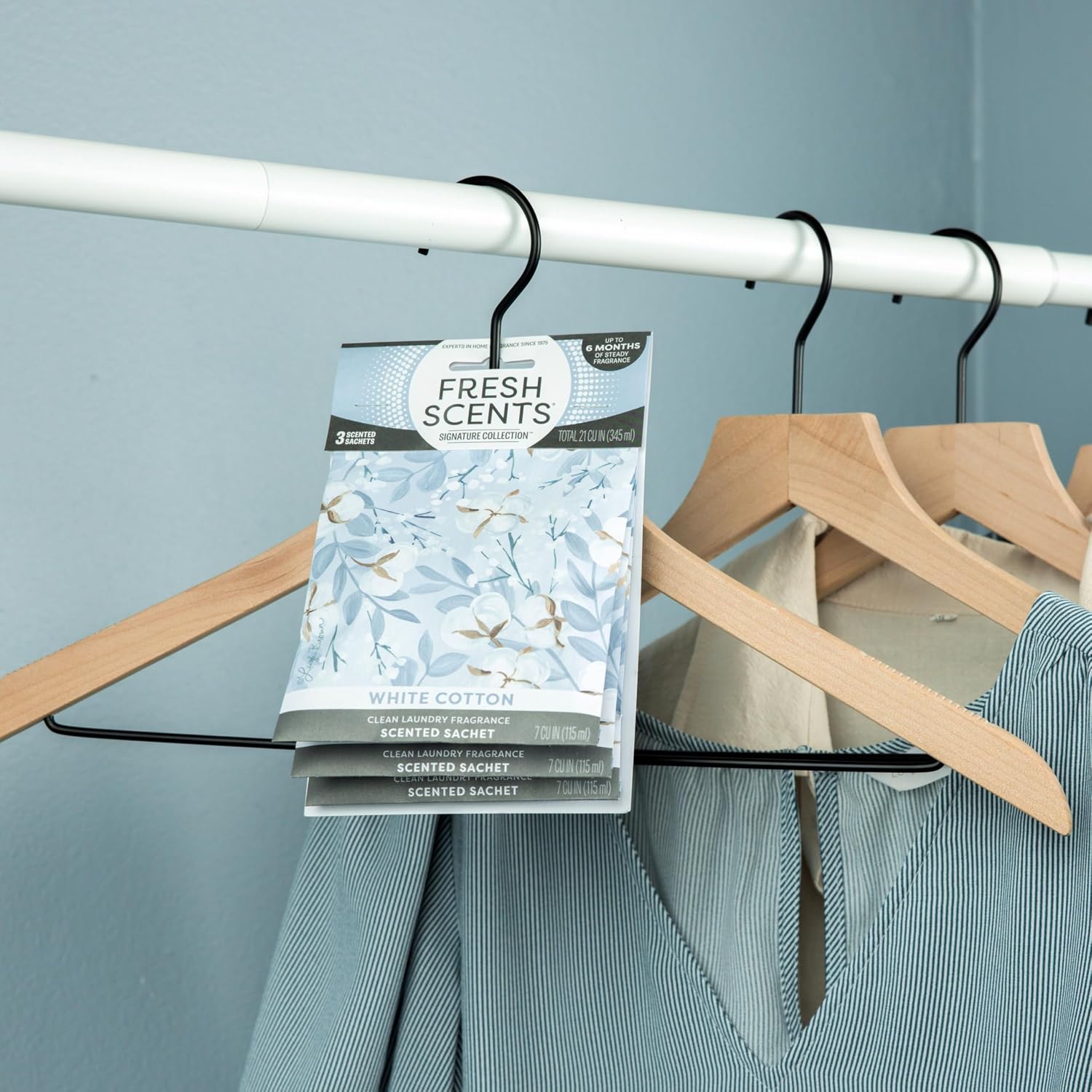 Fresh Scents Scented Sachets | White Cotton |Home Fragrance | Long Lasting (Up to 6 Months) | Air Freshener for Closets, Drawers, & Cars | 6 Pack